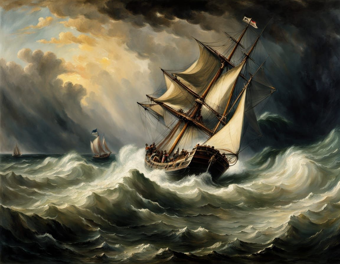 Turbulent Seascape in Romantic Style