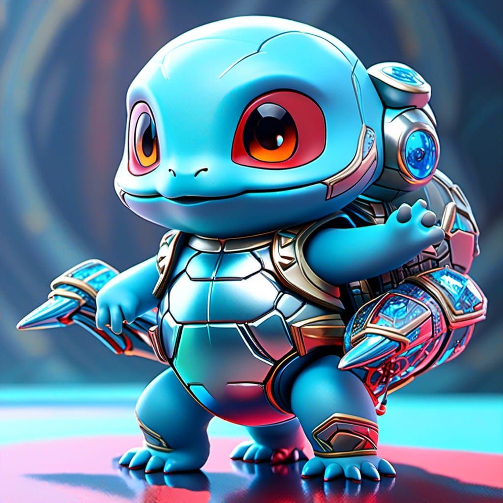 Cybertronic Metallic Squirtle in Digital Art Style