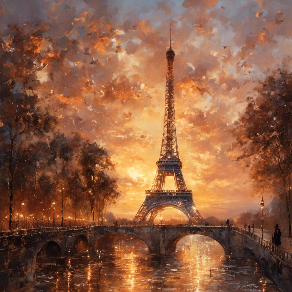 Eiffel Tower Sunset Digital Painting