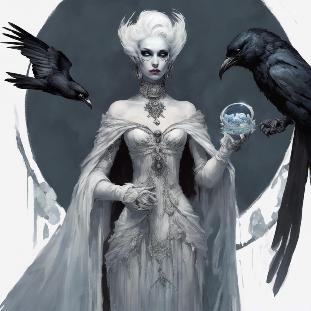 Icy Specter: Ghost Queen with Porcelain Raven