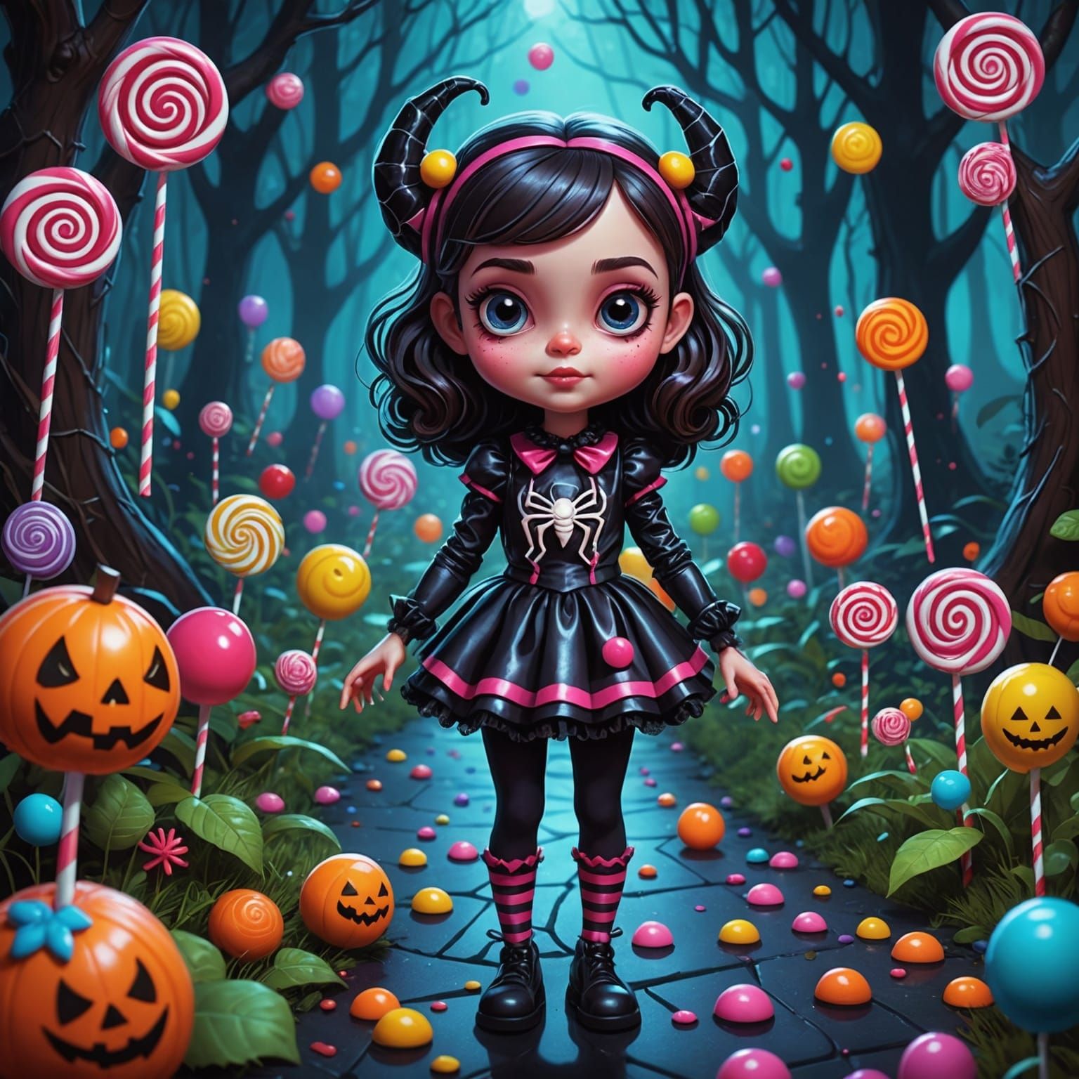 Candy Spider Girl in Spooky Candyland Woods