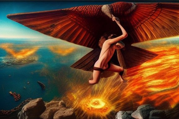 Icarus's Fall: Hyperrealistic 3D Rendering