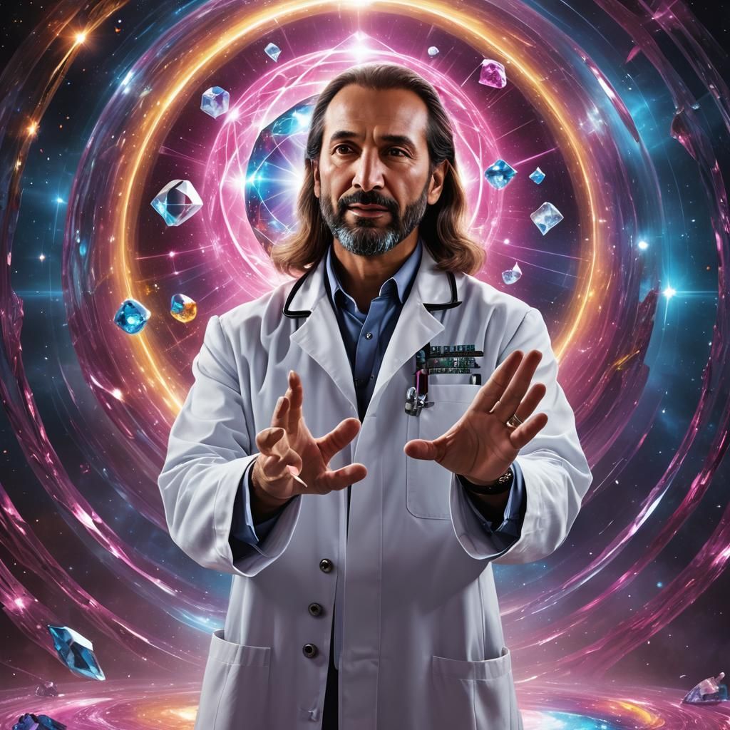 Quantum Physics Lab with Floating Crystal, Hyperrealistic Ar...