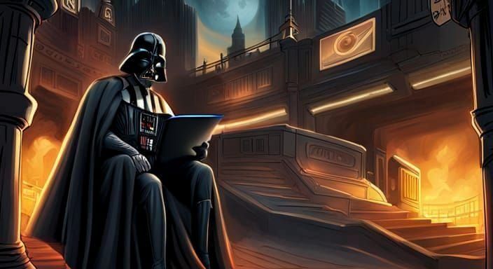Darth Vader Reads Greeting Card in Digital Painting