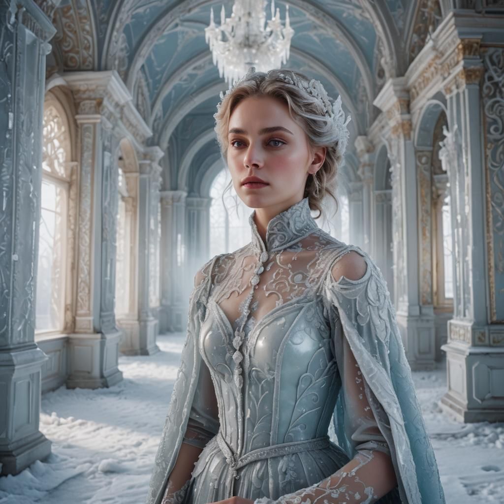 Russian Woman in Frosted Baroque Ice Palace