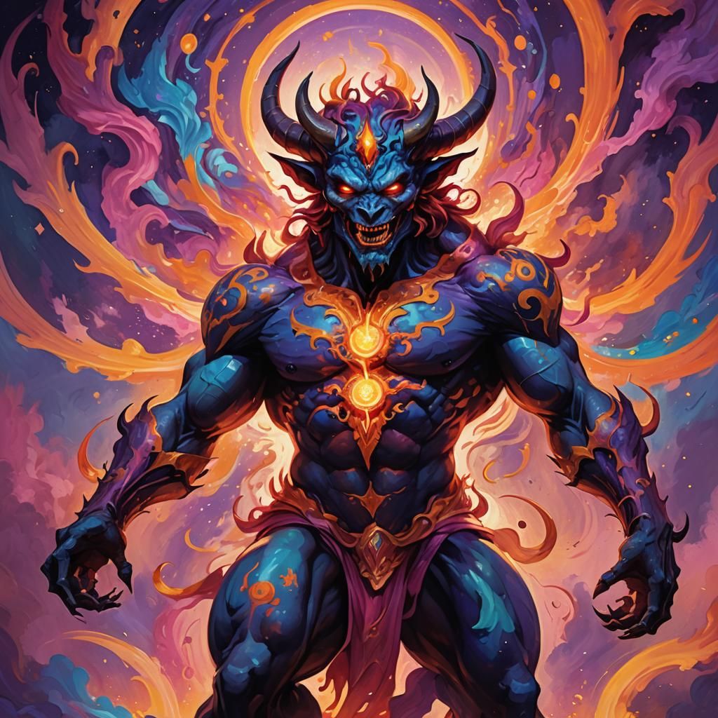 Vibrant Demon in Fantastical World as Digital Painting