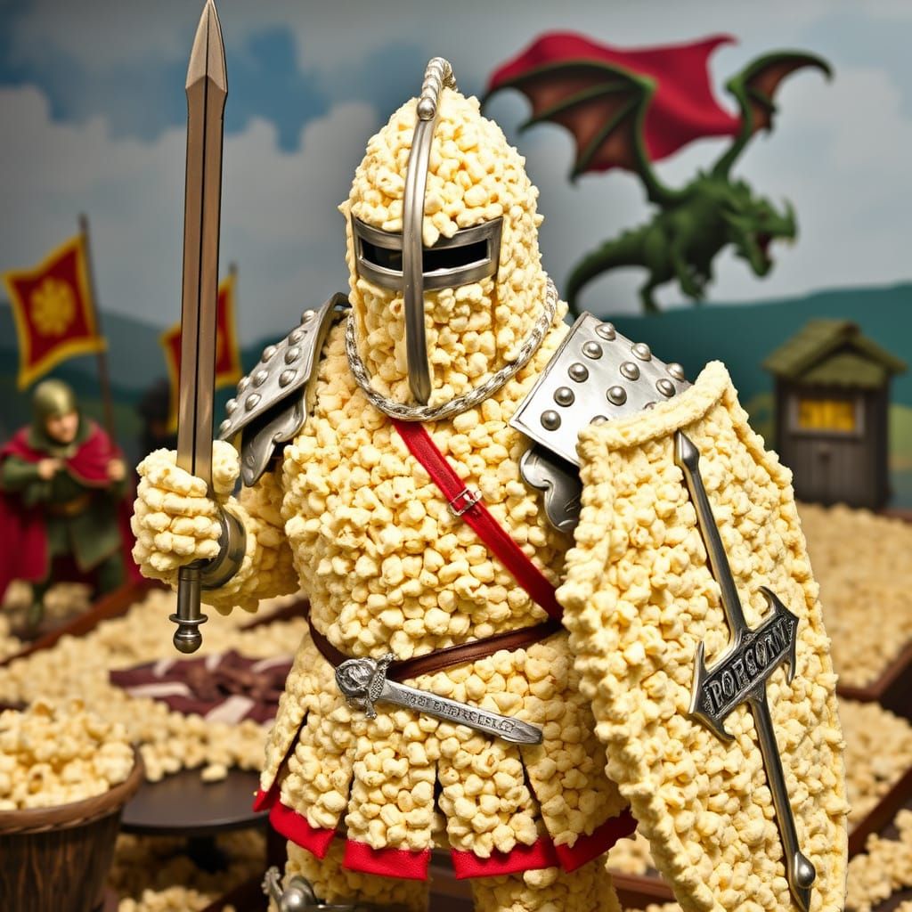 Popcorn Armor Displayed on Medieval Battlefield