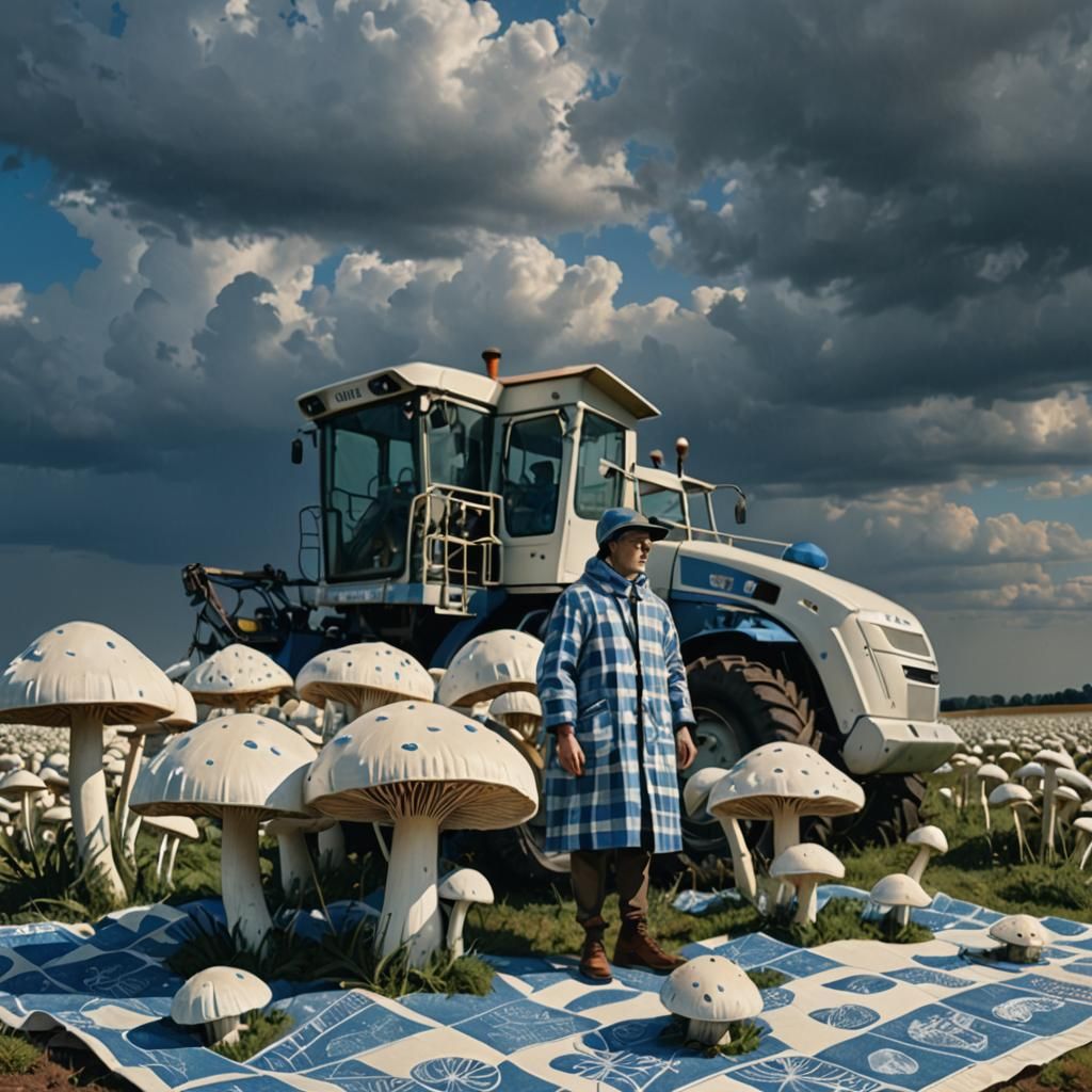 Activists Tending Mushrooms: Linocut on Fabric