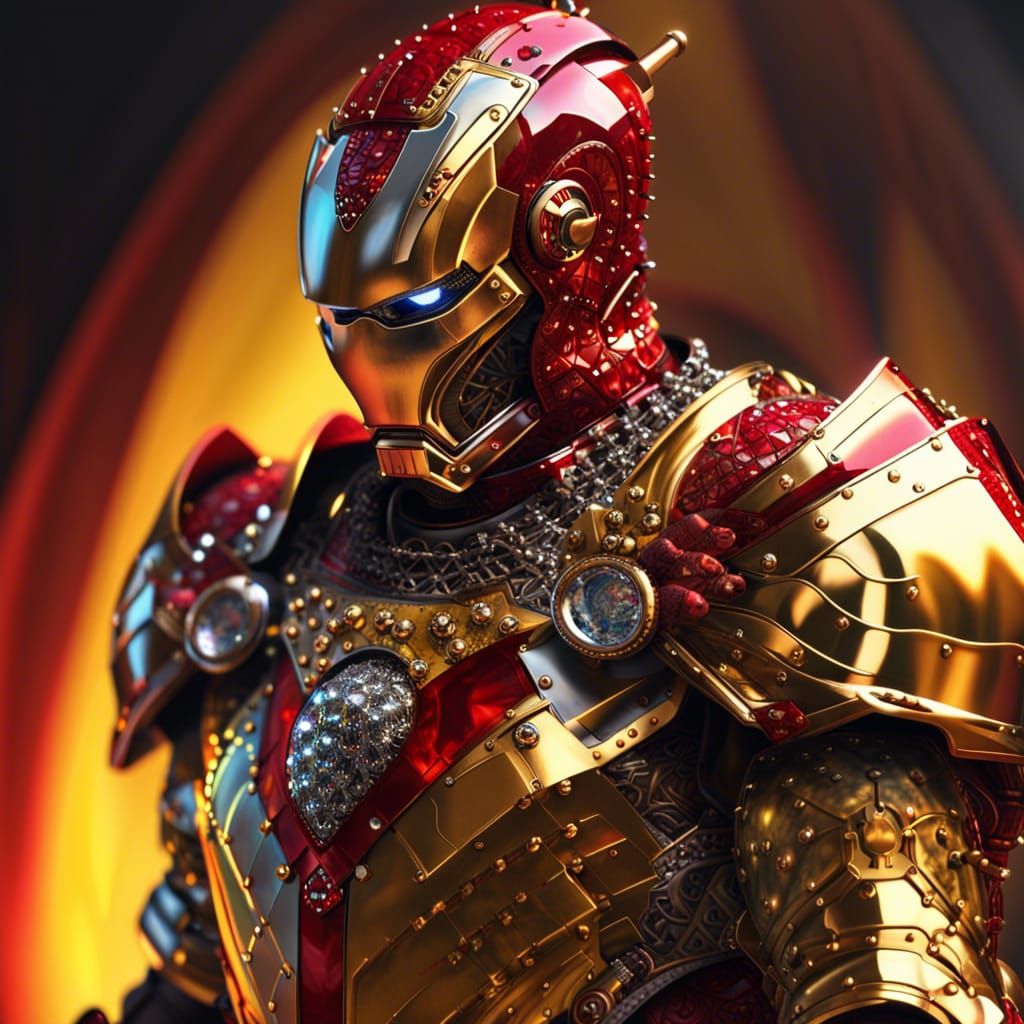 Cyberpunk Iron Knight Portrait in Chrome and Gold