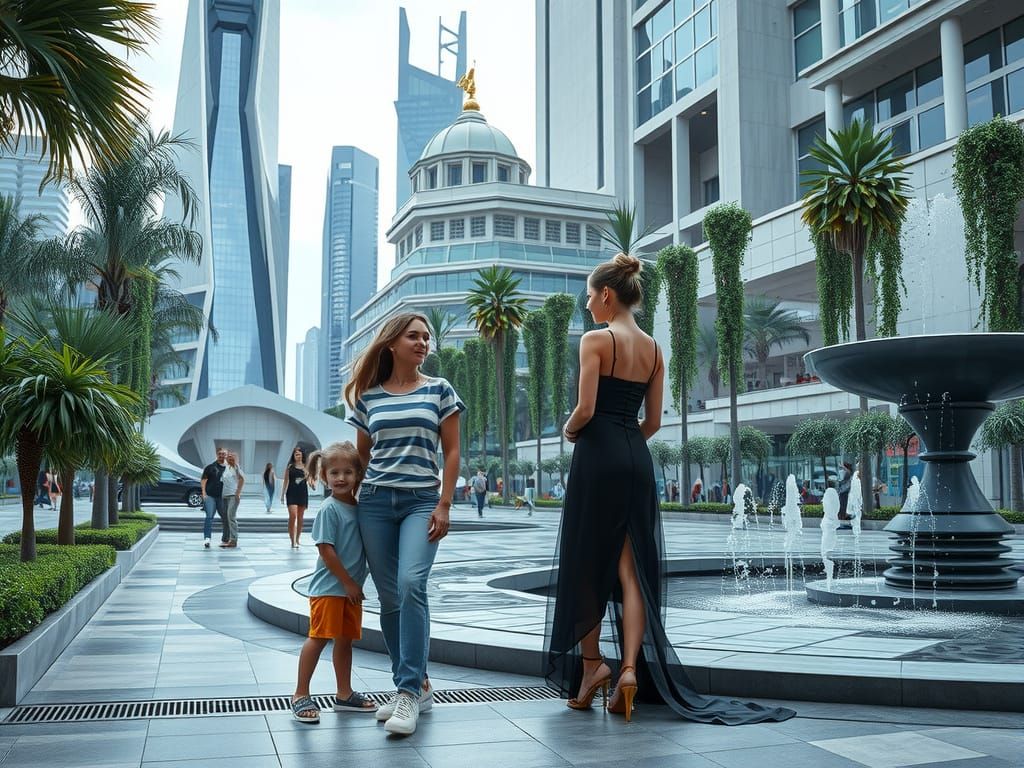 Futuristic Romanian City Park Encounter in Cyberpunk Style