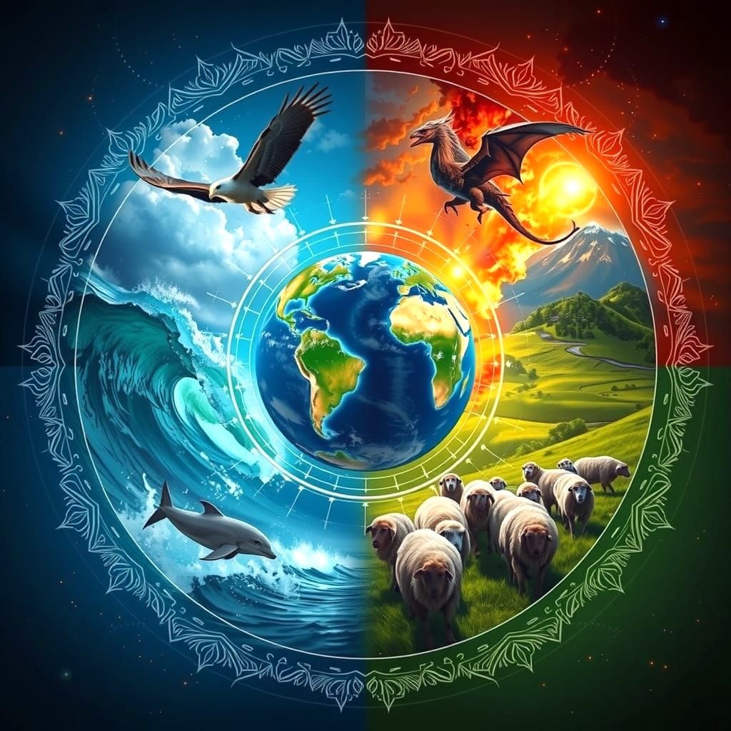 Ethereal Balance of Elements in Vibrant Fantasy Mandala