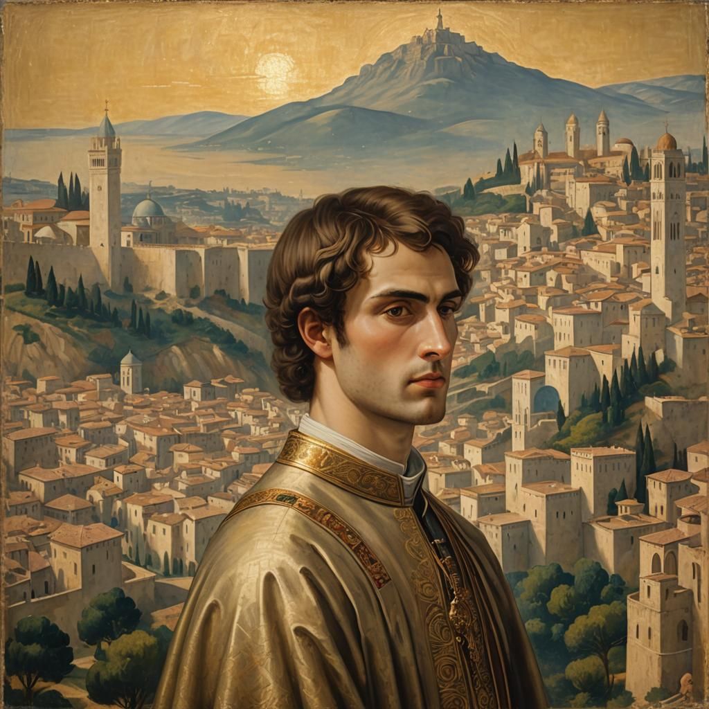 Renaissance Portrait of Italian Nobleman in Giotto Style