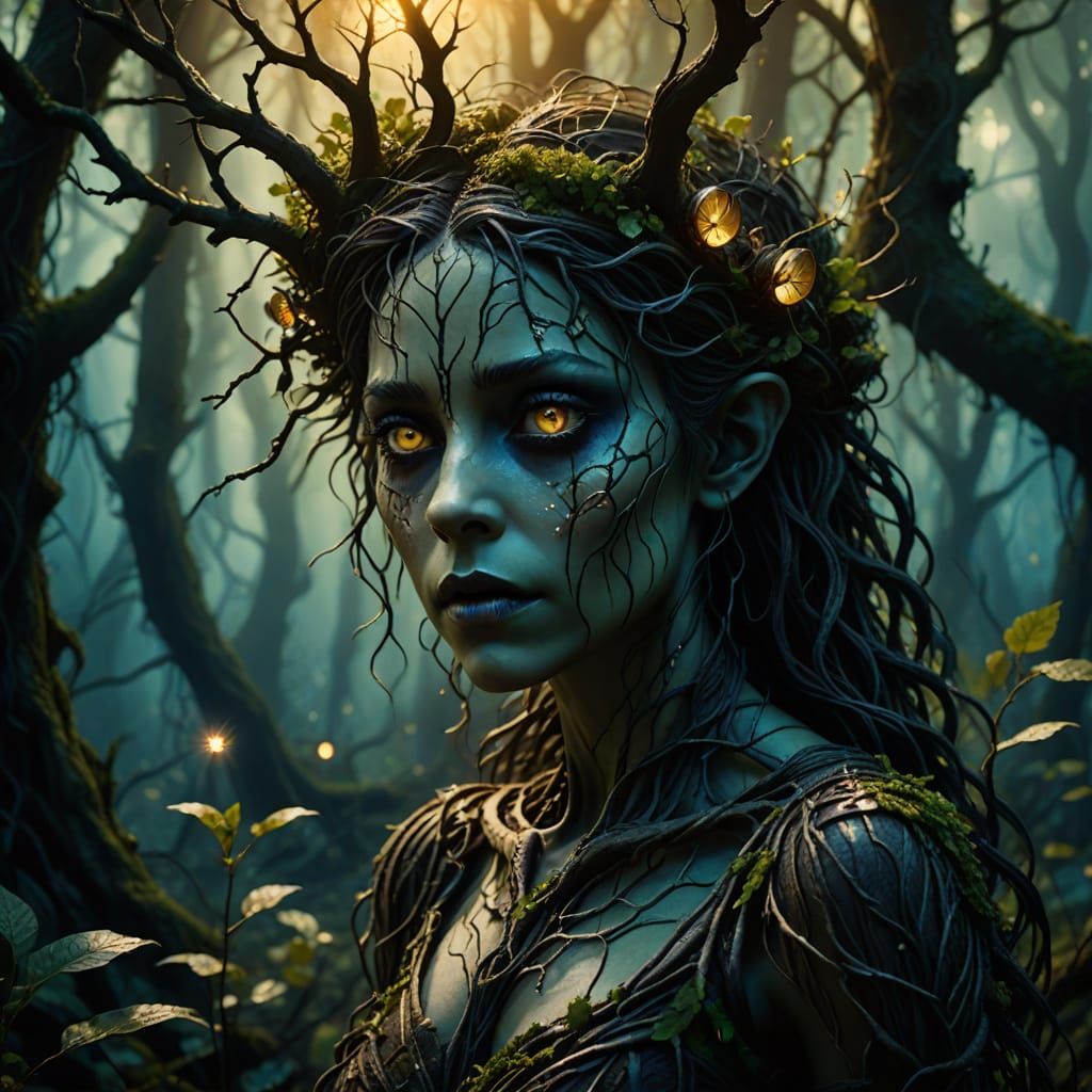 Dryad in Forest: Tim Burton Style Fantasy Art
