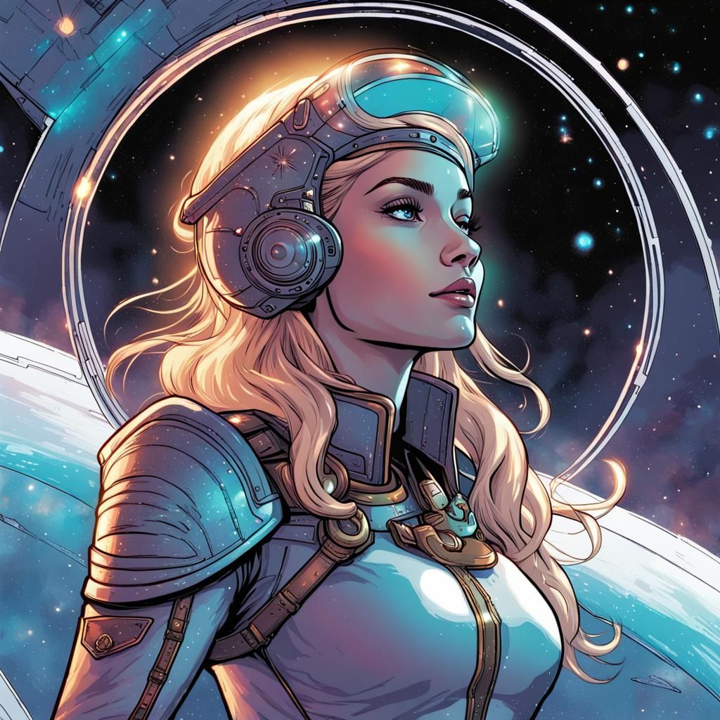 Elf Navigator on Spaceship in Comic Book Style