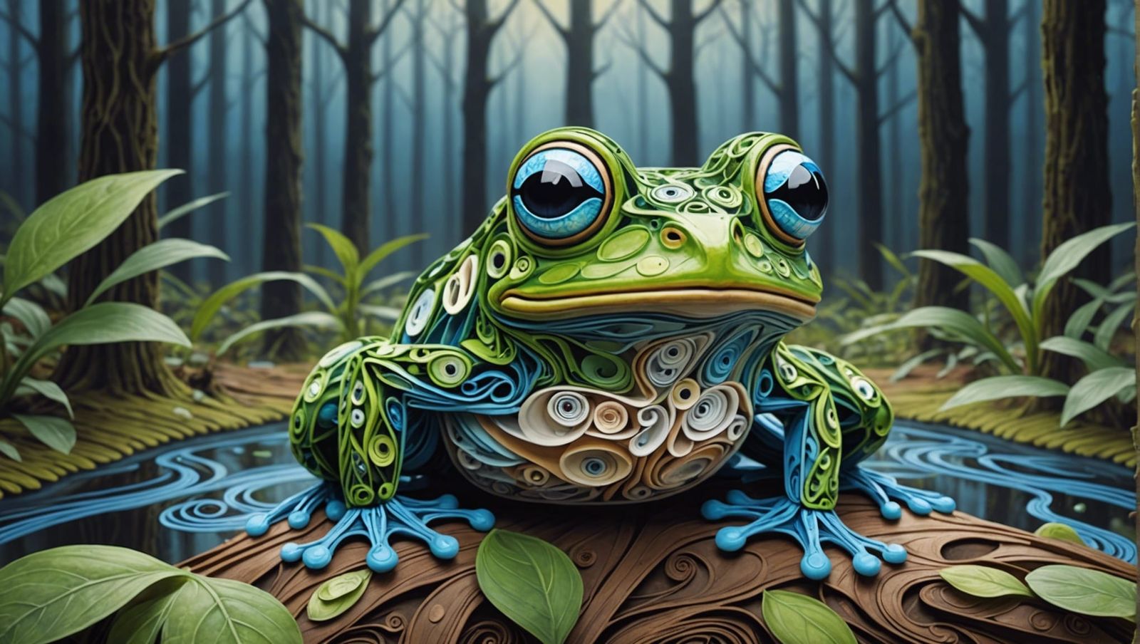 Abstract Surreal Frog in Eerie Forest