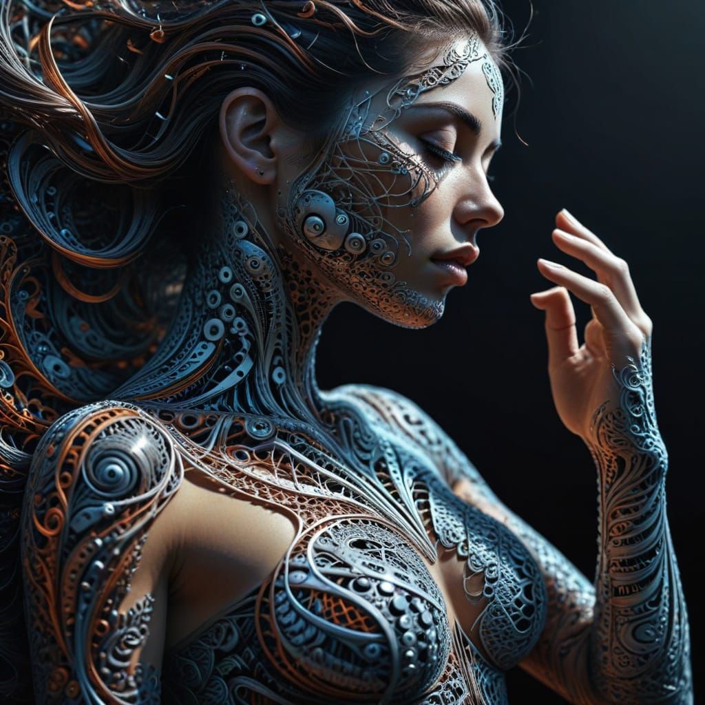 Woman's Body Feeling Music: Hyperrealistic HDR Image