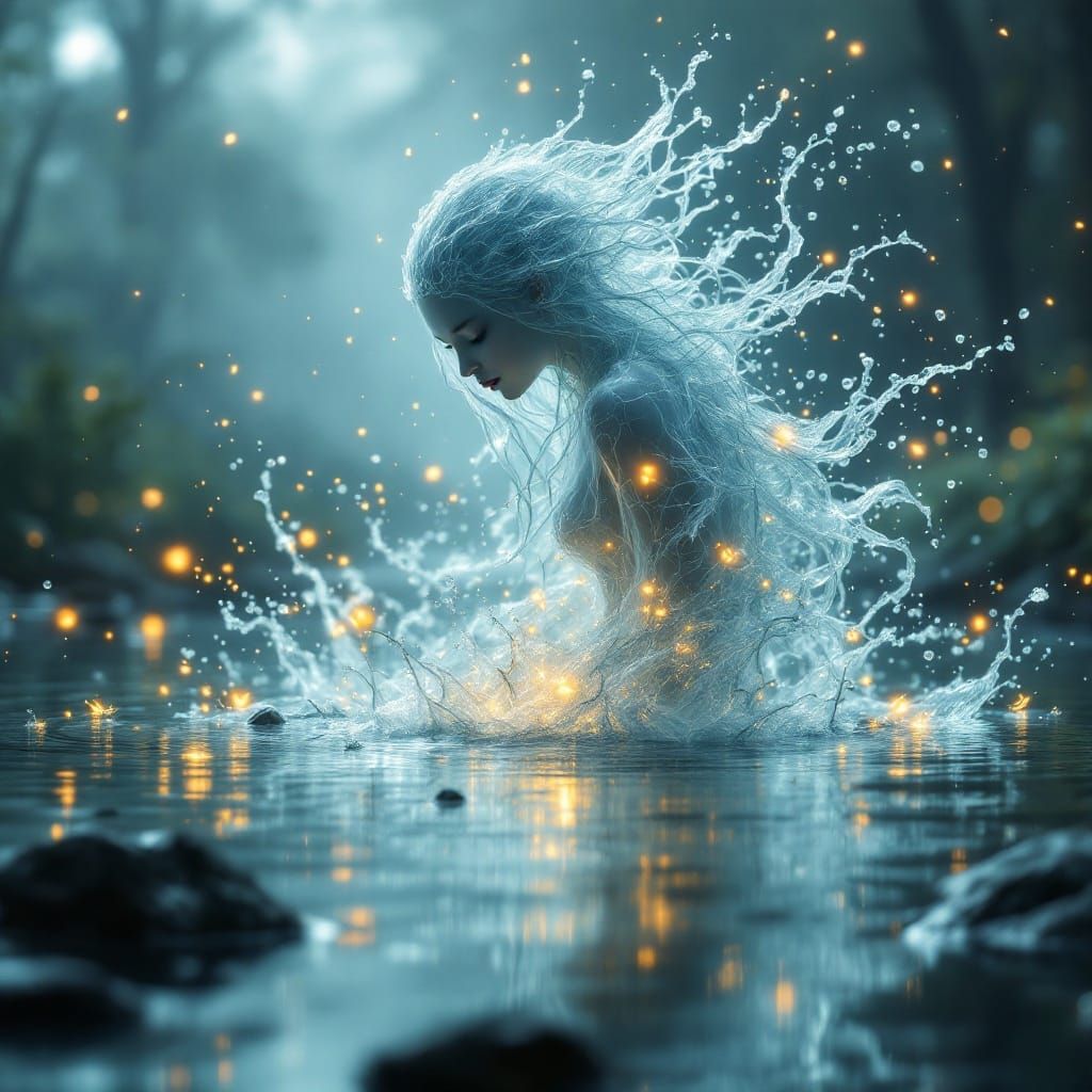 Ethereal Rusalka Ghost Descends into Serene Pond in Ultra-Re...