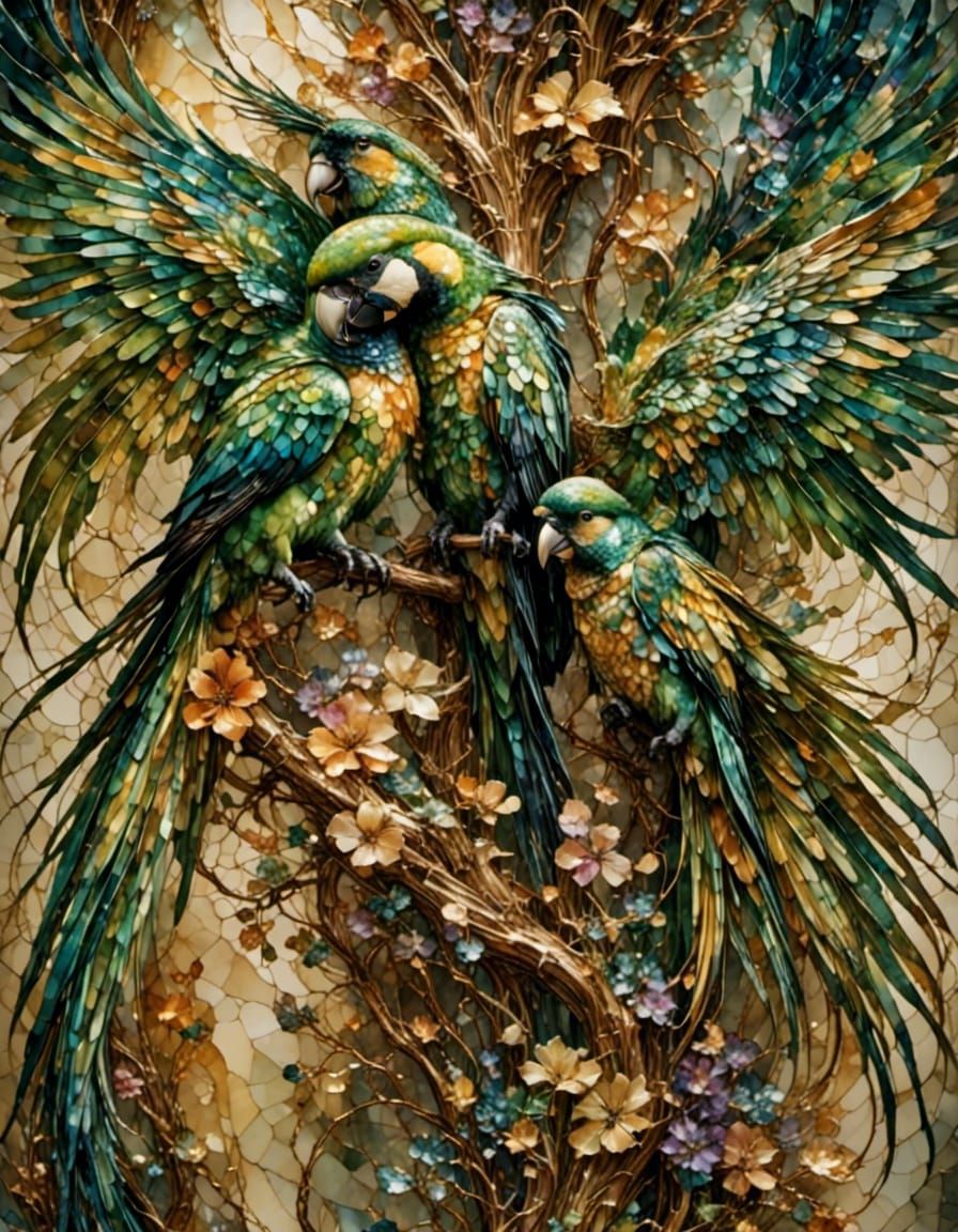 Tropical Fantasy with Mosaic Circle and Ink Details