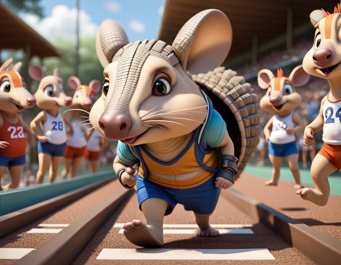 Armadillo Athlete Cartoon Race in Hanna-Barbera Style