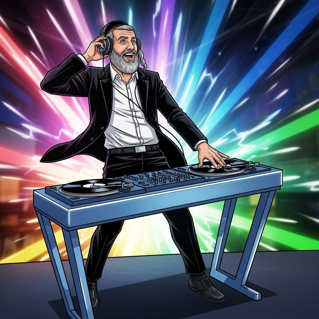 Ultra-Orthodox Man DJing in Comic Style