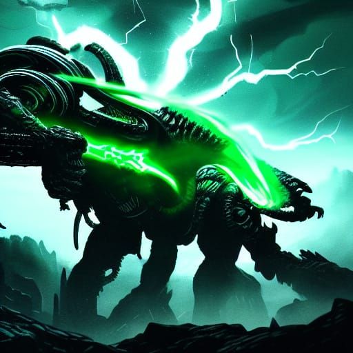 Ethereal Zerg Emerges from Cosmic Vortex in Stormy Alien Lan...