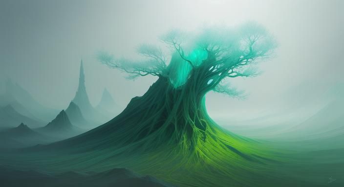 Ethereal Figure Rising in a Surreal Landscape