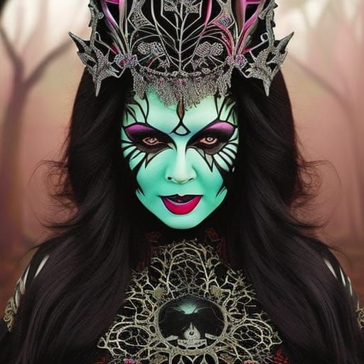 Hyperrealistic Goth Woman in Haunted Forest