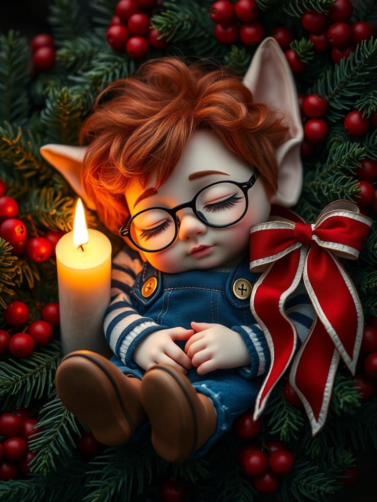 Sleeping Goblin in Vintage Attire, Surrounded by Nature