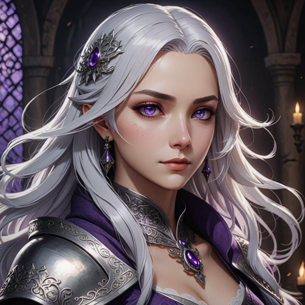 Anime Queen with Purple Eyes, Cel-Shaded Art