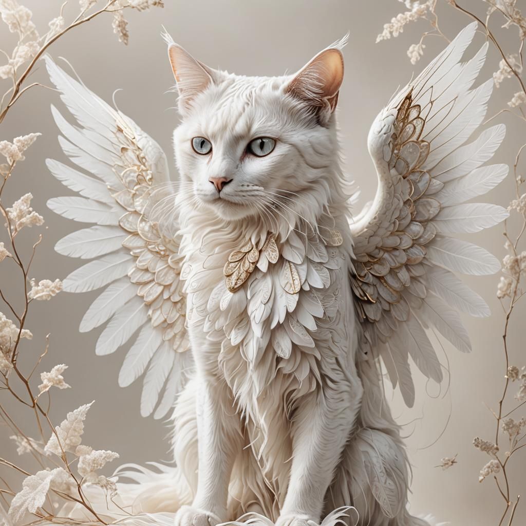 Ethereal Angel Cat Fashion Illustration