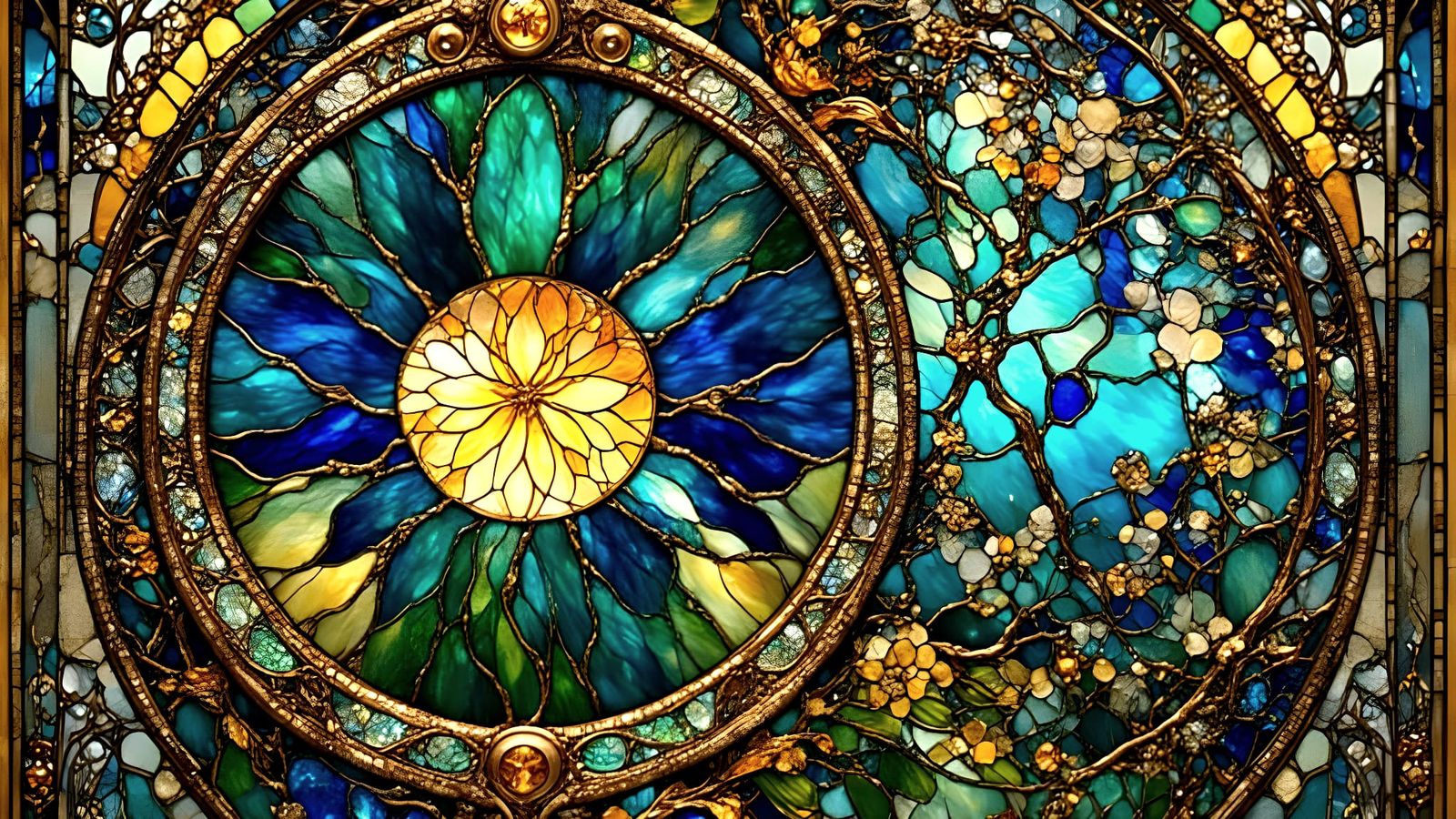 Kintsugi Abalone & Pearl Stained Glass Orb with Golden Sunbe...