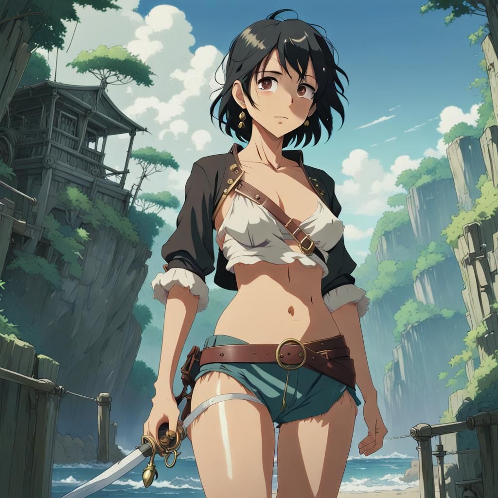 Anime Pirate Girl in Studio Ghibli Style