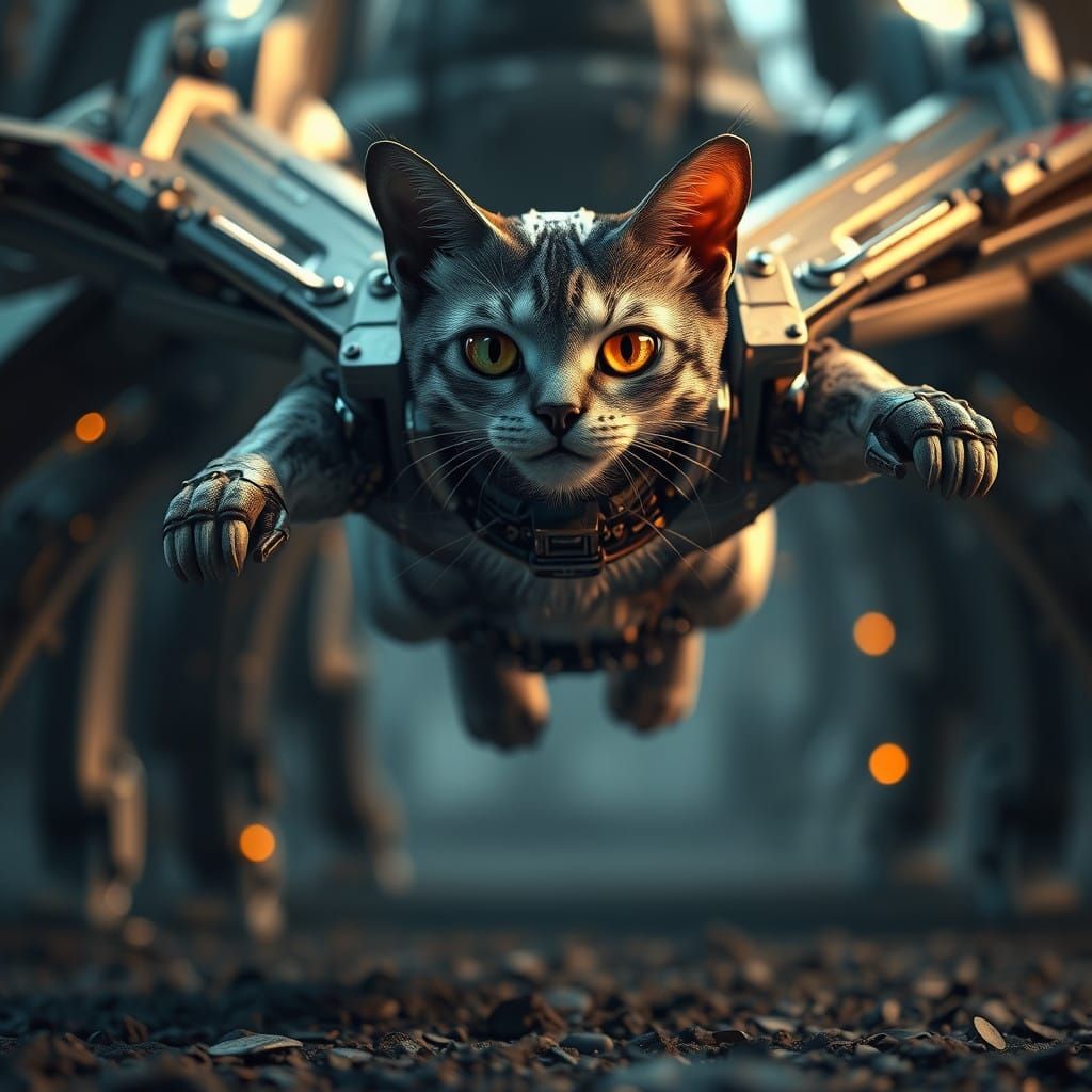 Epic Sci-Fi Cat in Futuristic Landscape