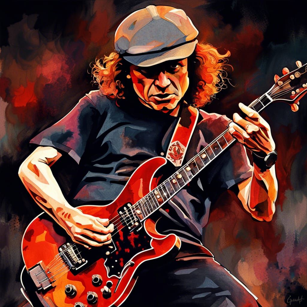 Angus Young on Stage, Hyperrealistic Masterpiece
