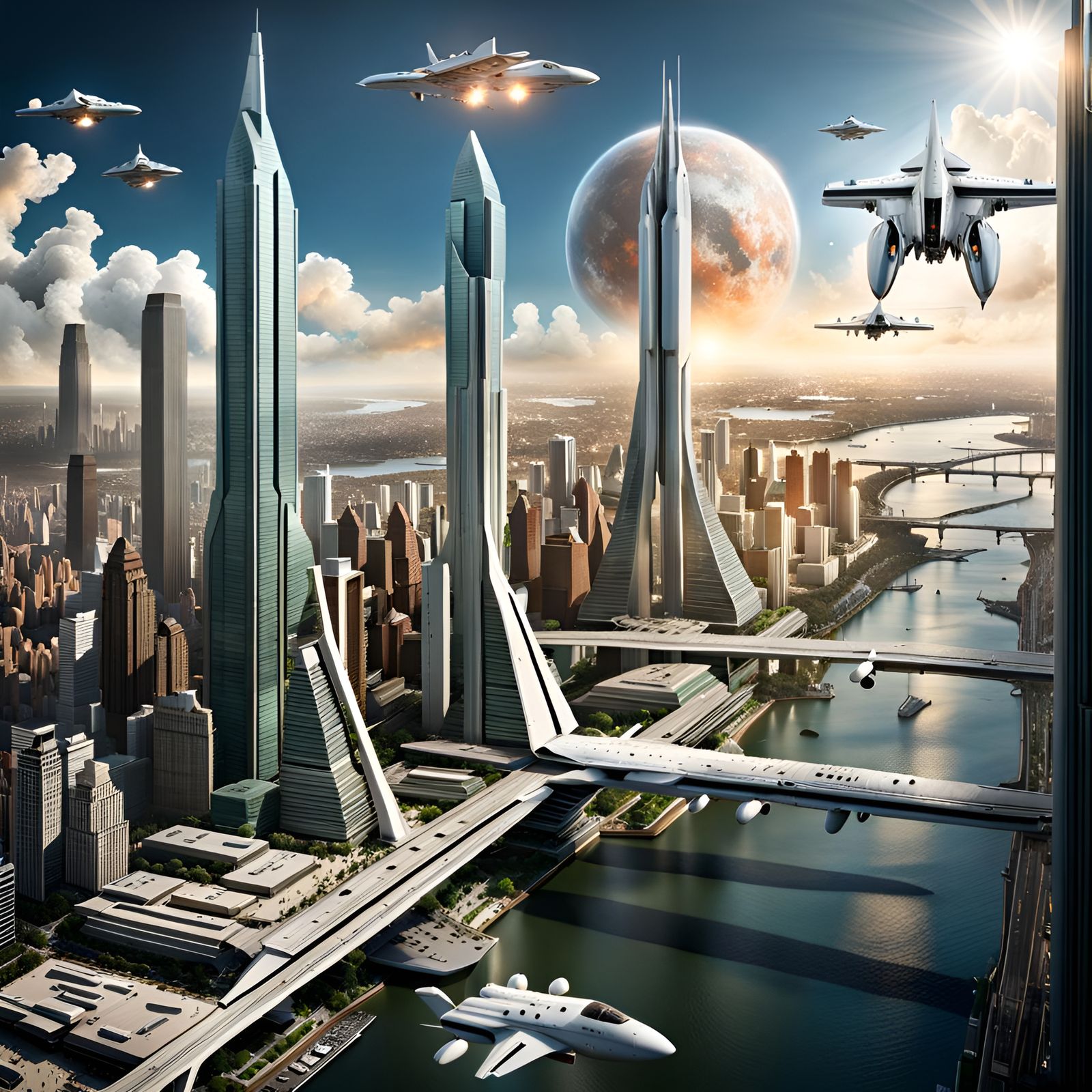 Spaceships Over Dystopian Newark: Futuristic Cyberpunk