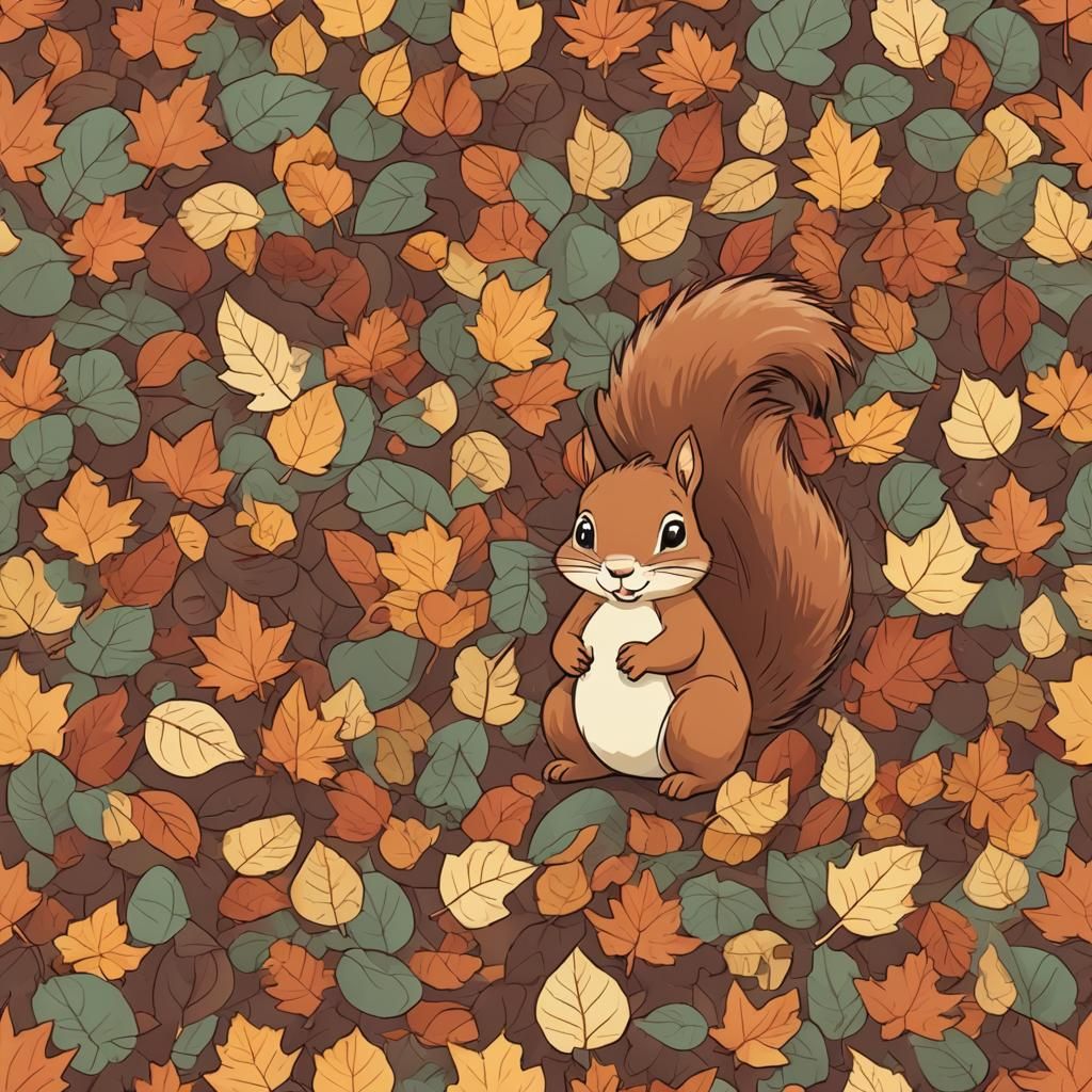 Animated Squirrel Plays in Autumn Leaves