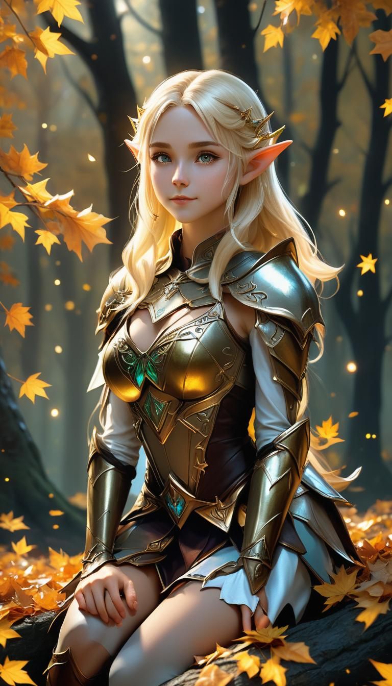 Ethereal Elf Maiden Captivated by Autumn Nights