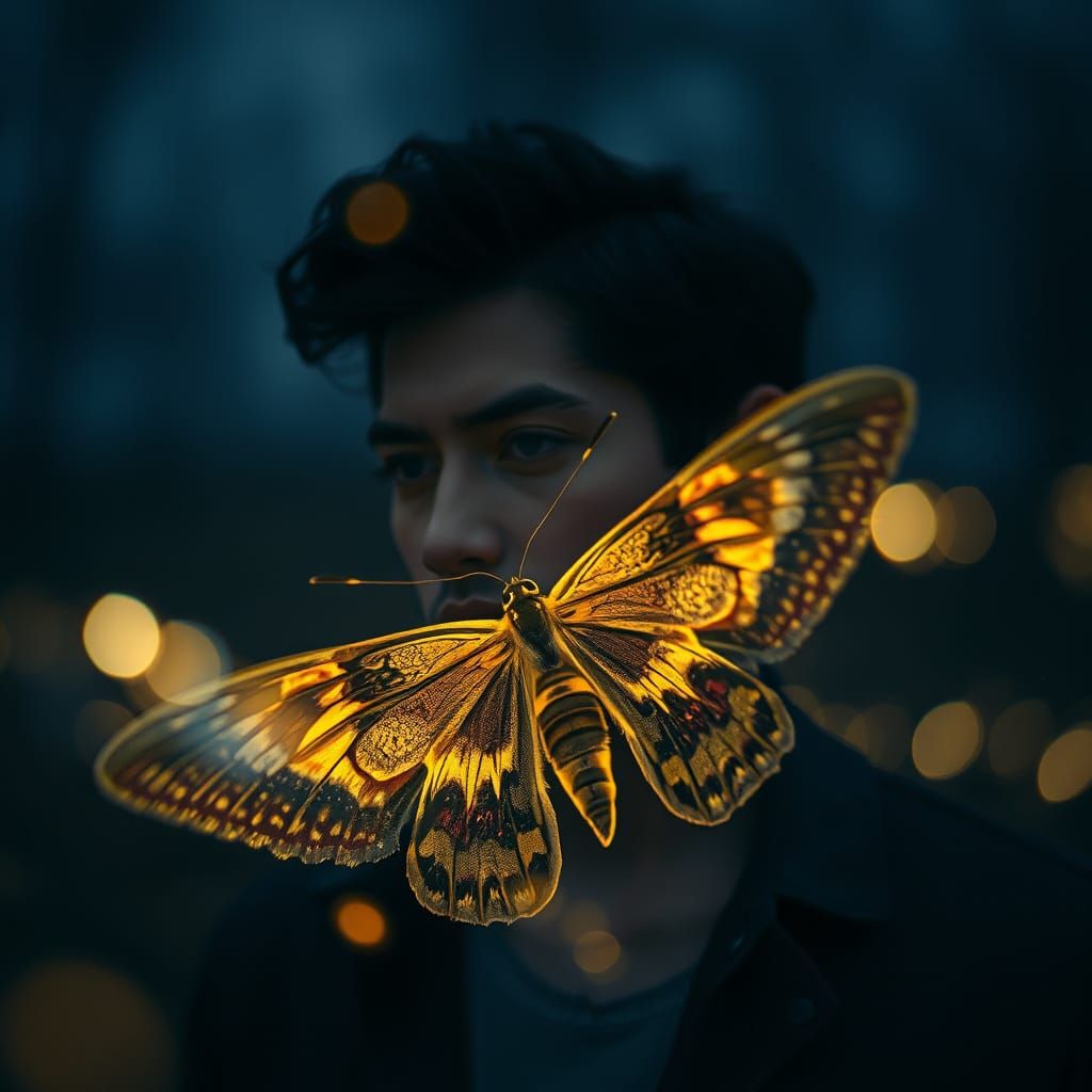 Golden Moth Man in Fleeting Impressionist Style