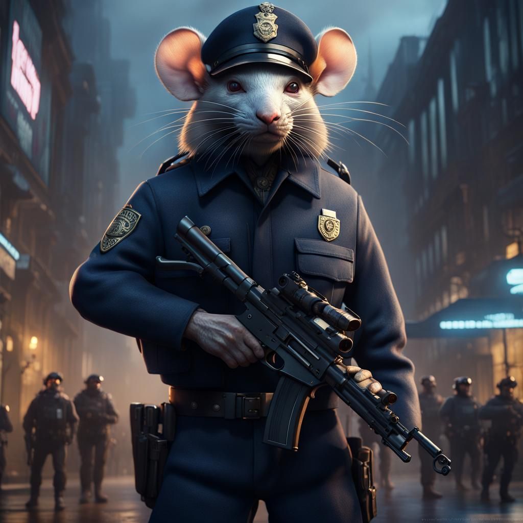 Rats as Armed Police Officers in Dark Fantasy Art