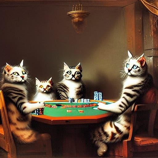 Cats Play Poker: Dramatic Digital Painting