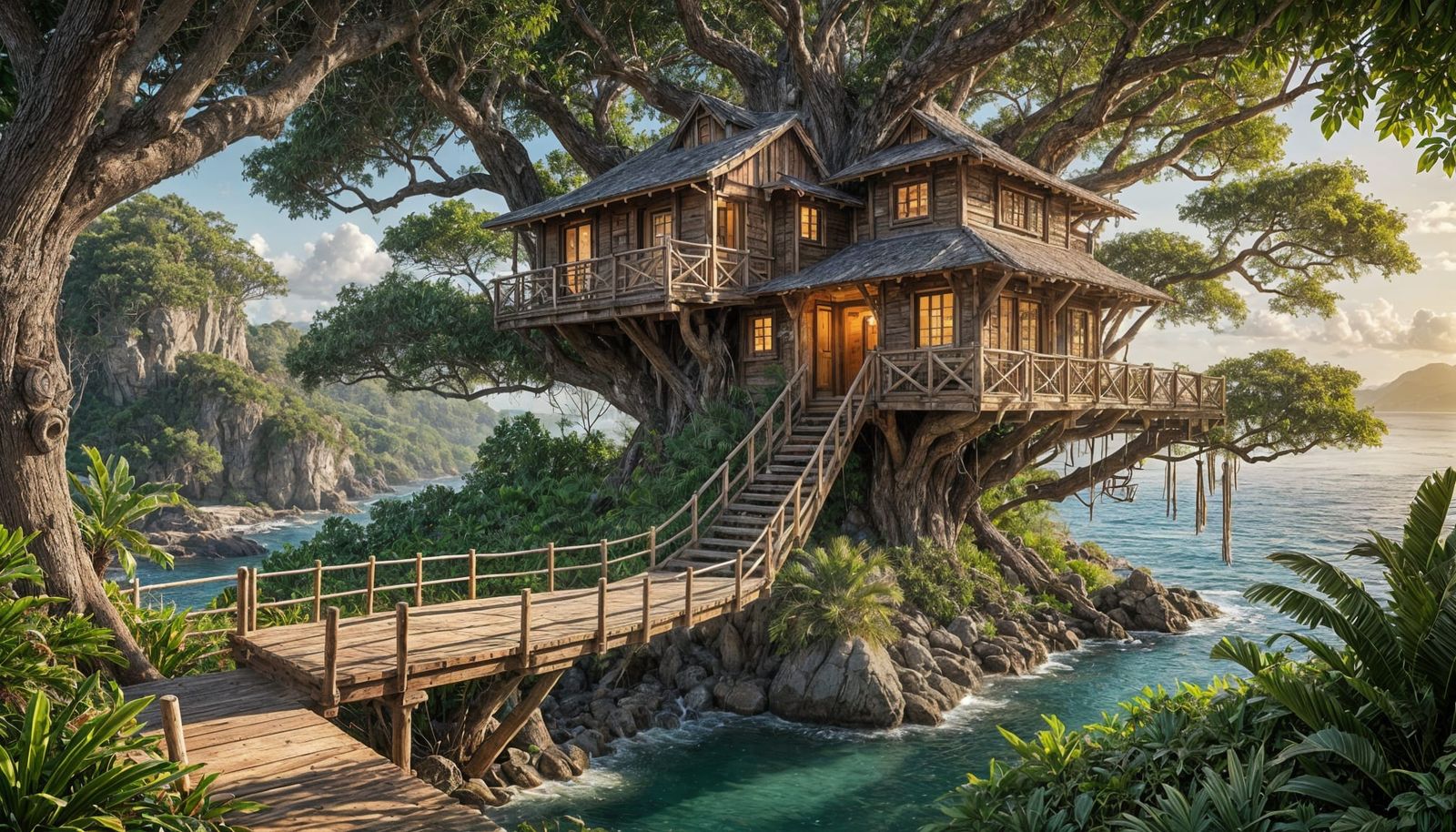 Tropical Treehouse Sanctuary in Reclaimed Wood and Stone