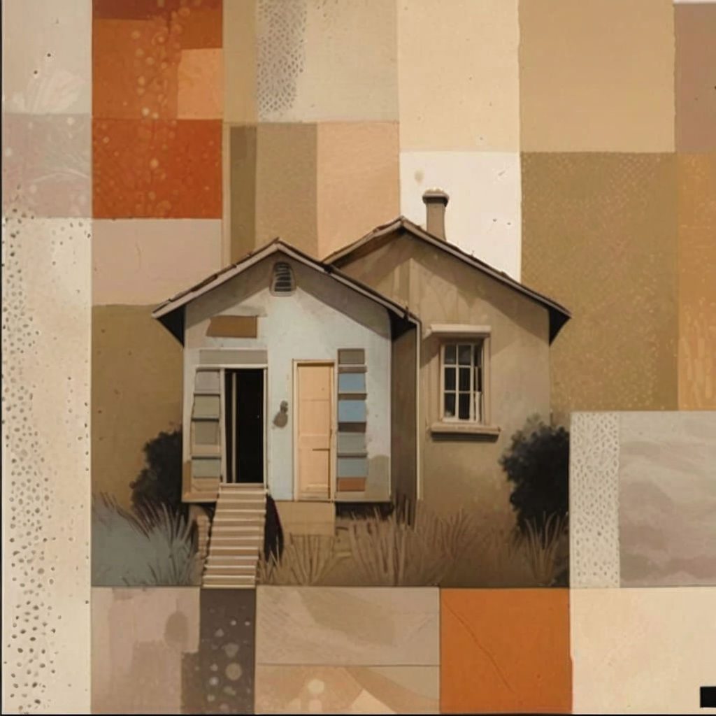 Surrealist Collage of House Elements in Artistic Mashup