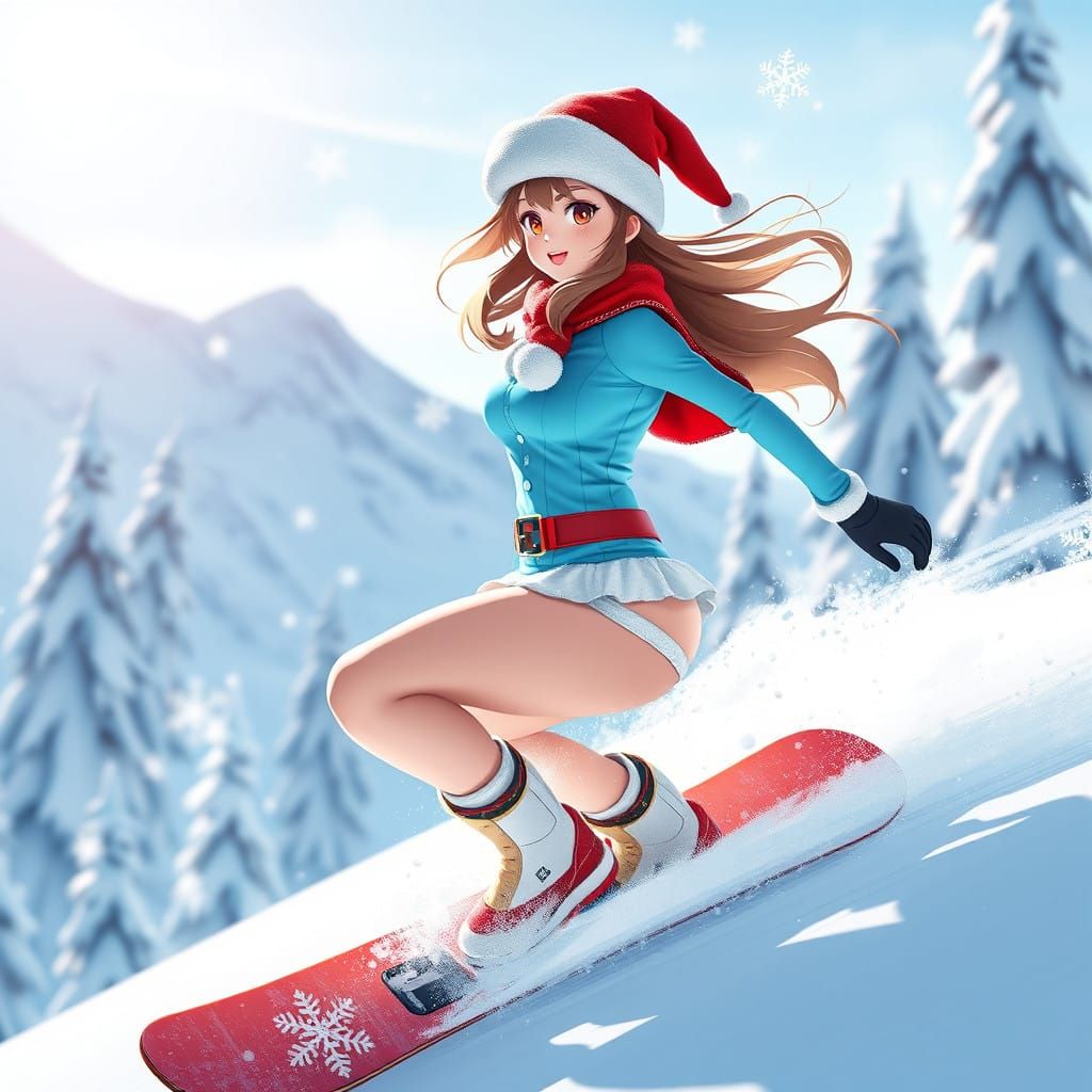 Stunning 3D Anime Snowboarder in Festive Santa Outfit