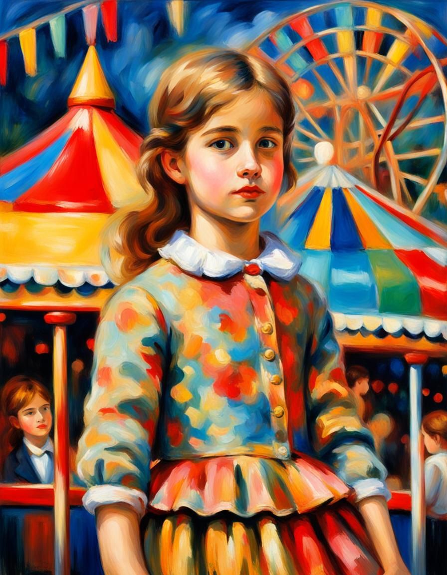 Girl at Funfair in Impressionist Style