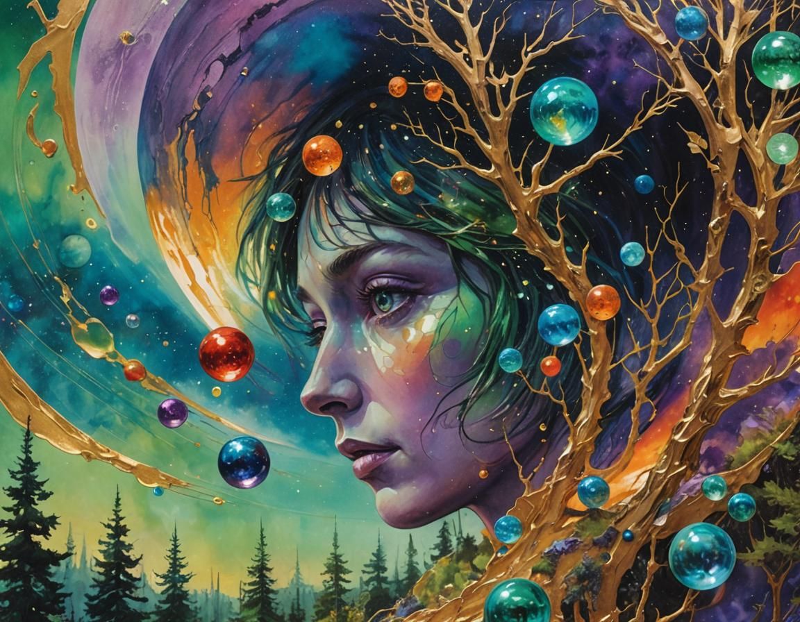 Surreal Portrait with Celestial Background in Collage Art