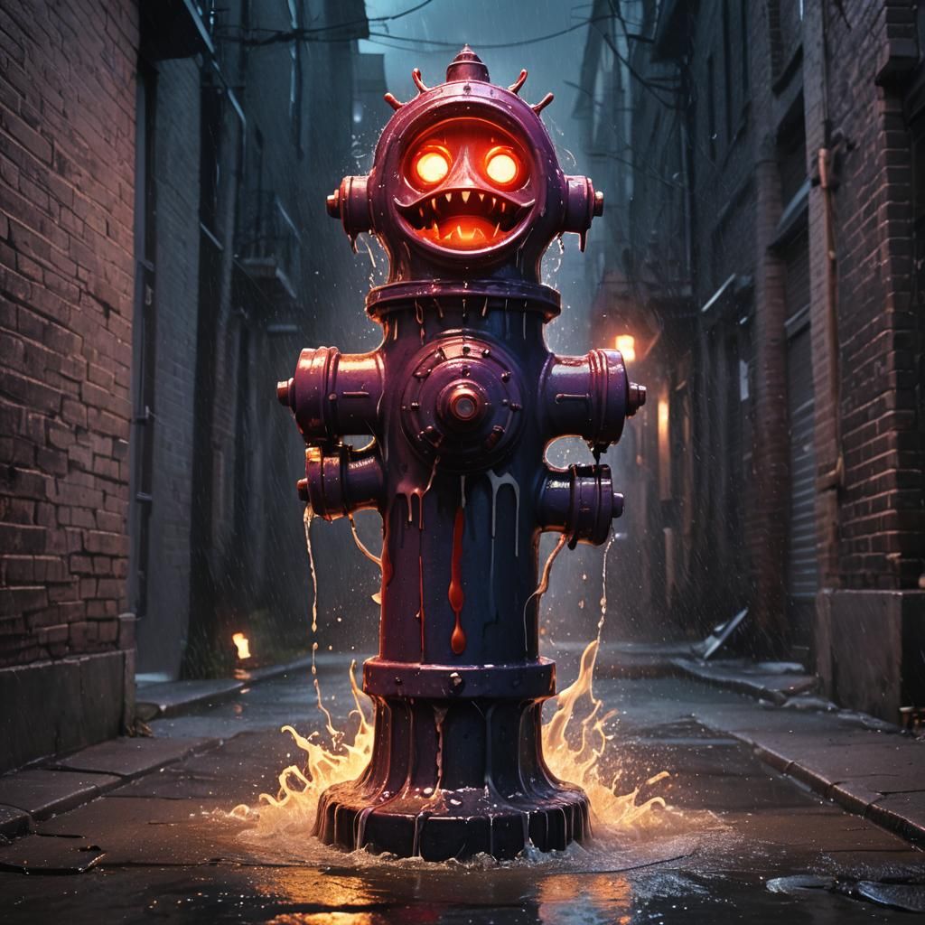 Demonic Fire Hydrant in Dark Fantasy Illustration