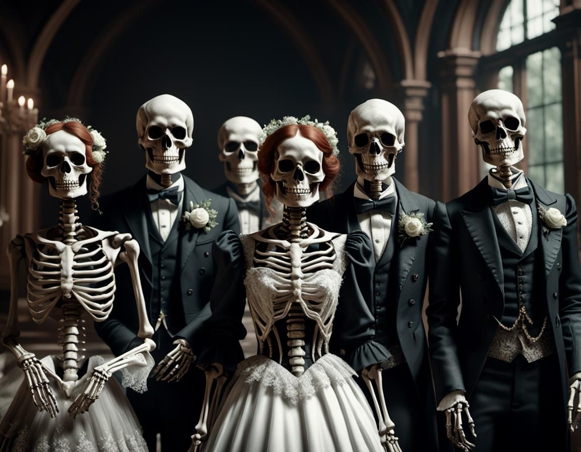 Victorian Skeletons Wedding in Hyperrealistic Style