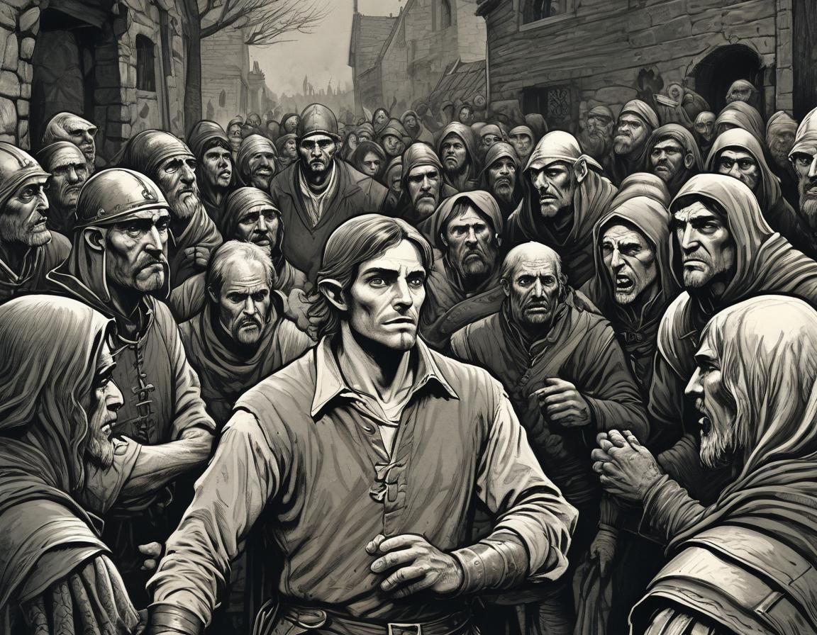 Dark Fantasy Art: Defiance in a Medieval Crowd