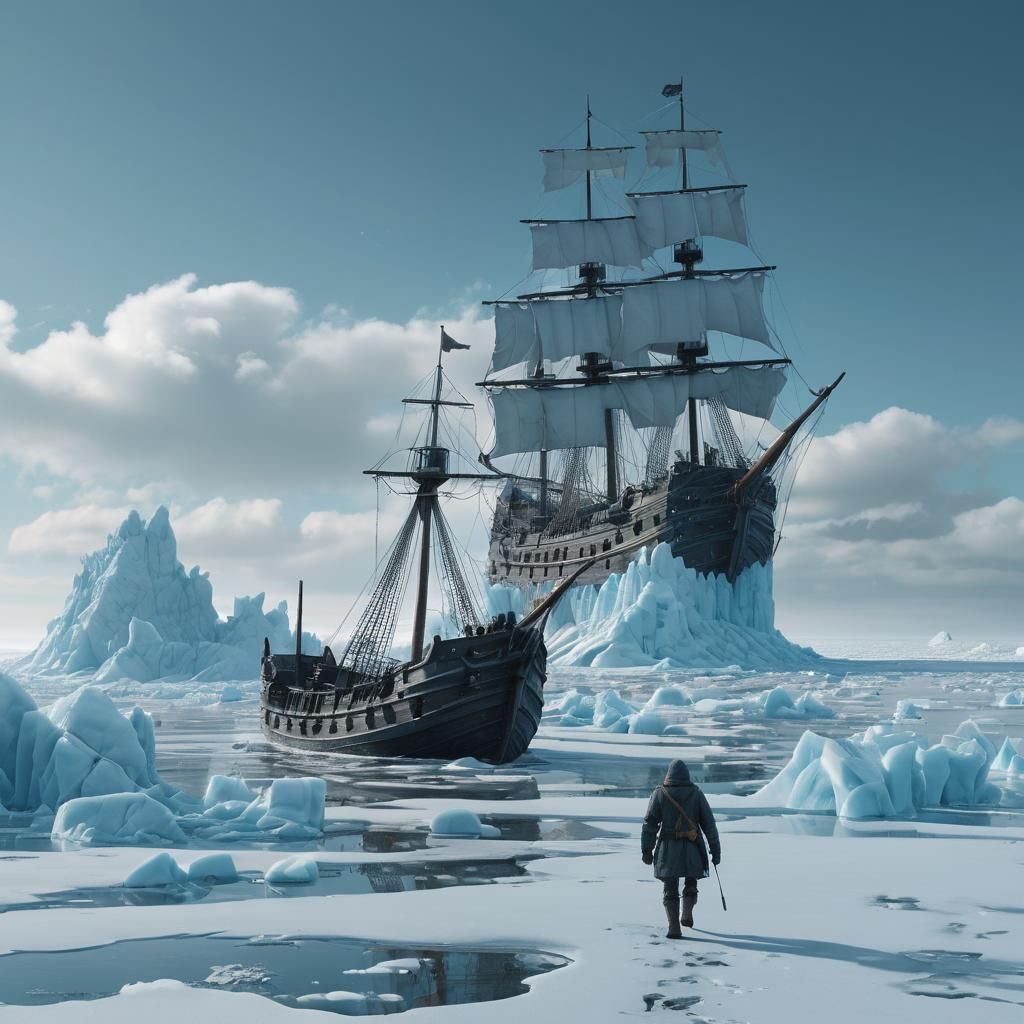 Cyberpunk Winter Apocalypse in Icy Blues and Frosty Gold