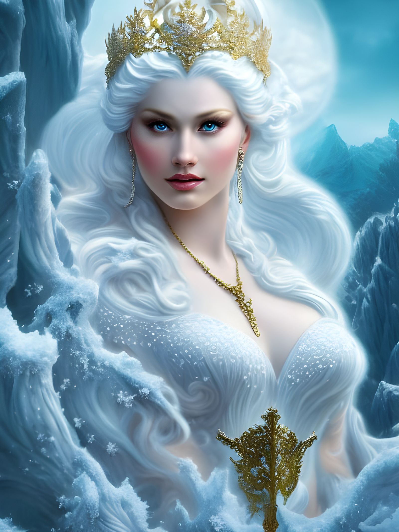 Snow Goddess Portrait in Hyperrealistic Digital Art